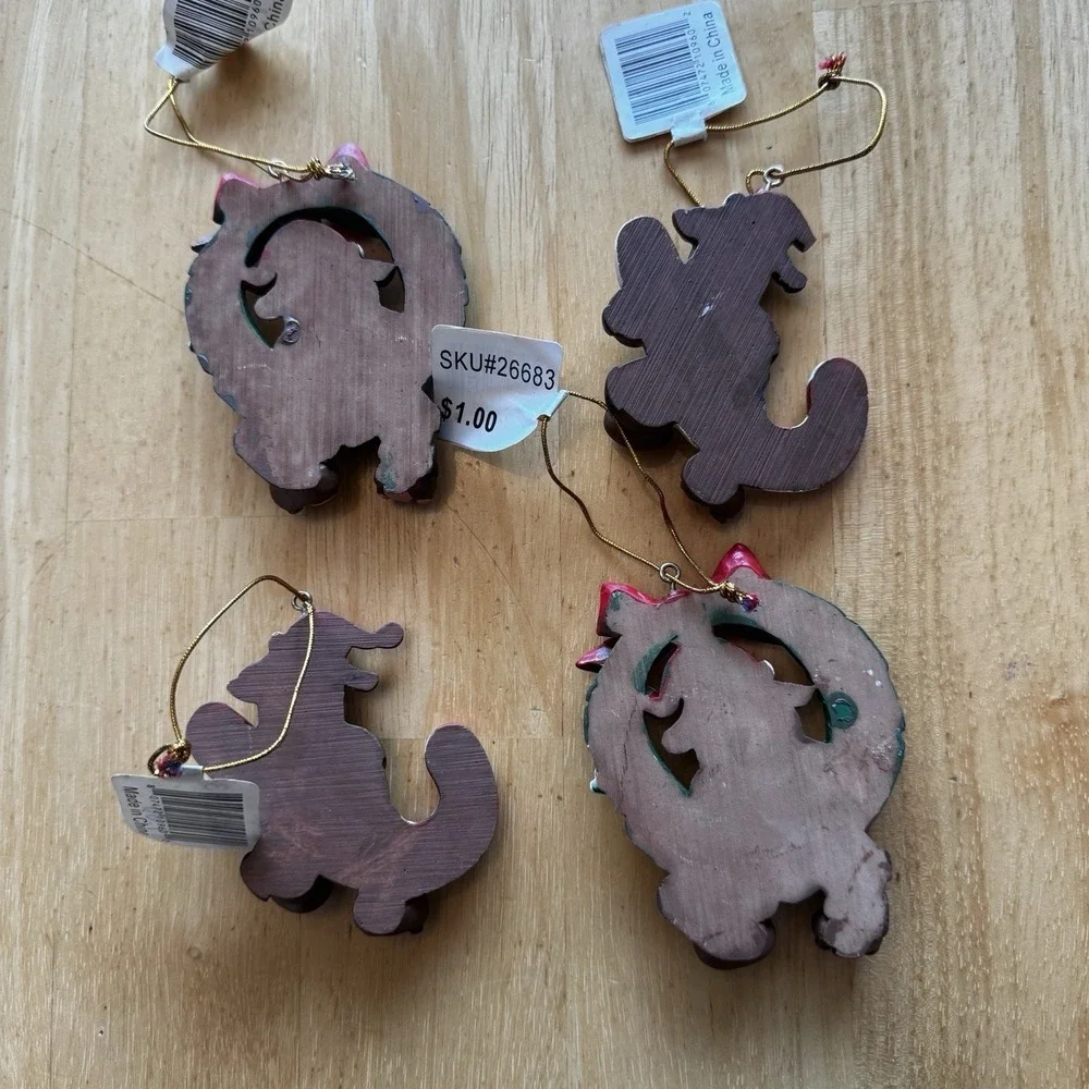 Christmas Ornaments Dog Puppy Lot of 4 Holiday Brown Wrath Candy‎ Cane Resin New
